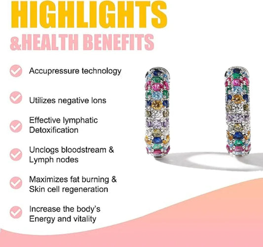 Crystal Lymphatic Drainage Earrings – Colorful Hoop Earrings for Magnetotherapy & Slimming