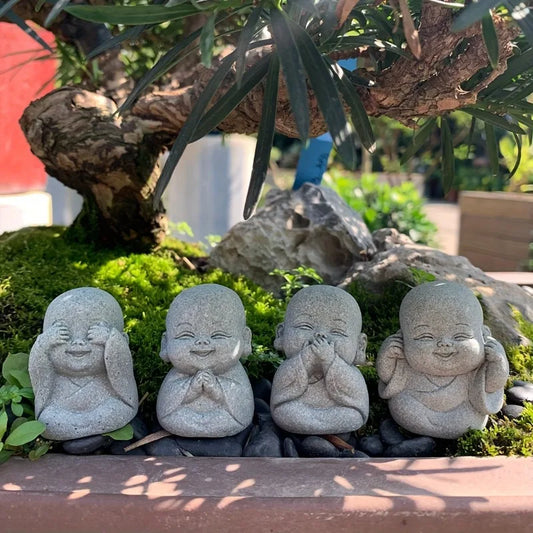 Buddha Stone Statue – Little Buddhist Monks Tibetan Buddhism Figurines for Zen Garden & Home Decor