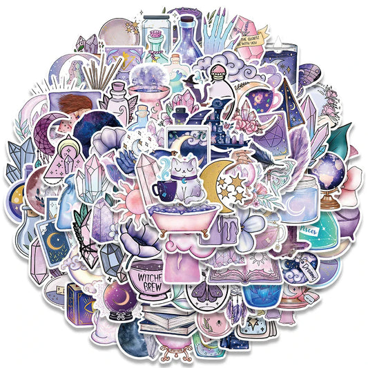 Cartoon Magic Witch Stickers – 10/30/50/100pcs Cute Aesthetic Decals for Laptop, Scrapbook & DIY Crafts